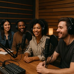 recording audio studio with people